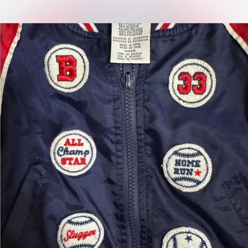 VINTAGE 1980s 90s Toddler Nylon Baseball Jacket Coat red & blue 6/9 Months 6-9